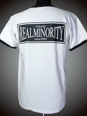 RealMinority リアルマイノリティー  リンガーTシャツ (box logo) Ringer T-shirt カラー：ナチュラルホワイト×スミクロ
