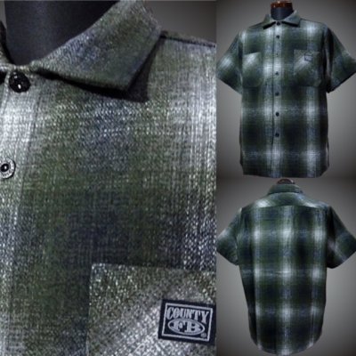 FB COUNTY エフビー カウンティ ショートスリーブ ウールシャツ (short sleeve wool shirt) カラー：#3グリーン×ブラック×グレー