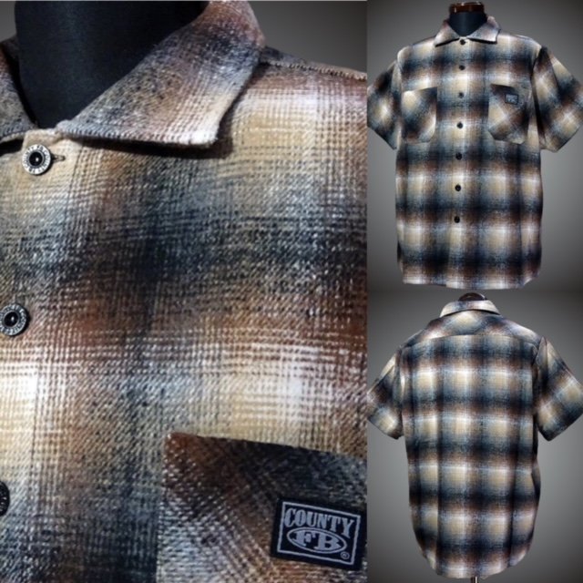 FB COUNTY エフビー カウンティ ショートスリーブ ウールシャツ (short sleeve wool shirt)  カラー：#2ブラウン×タン 西海岸系ストリートファッションのセレクトショップ