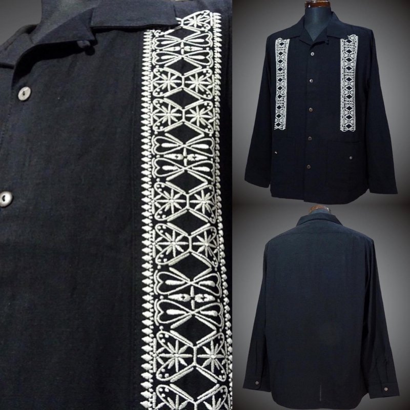 kustomstyle 長袖キューバシャツ (FCLS0902BK) facecard guayabera