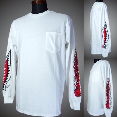 parasite パラサイト ロングスリーブTシャツ SHARK MOUTH「電光石火」 カラー：ホワイト