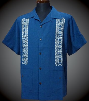 kustomstyle 半袖キューバシャツ グァジャベーラシャツ (FCSS0902BL) facecard guayabera short sleve shirts カラー：ブルー
