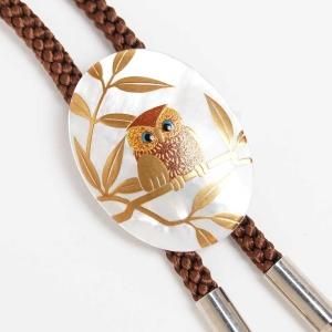 本鼈甲　金蒔絵　フクロウ ループタイ 本鼈甲 金蒔絵 フクロウ ループタイ