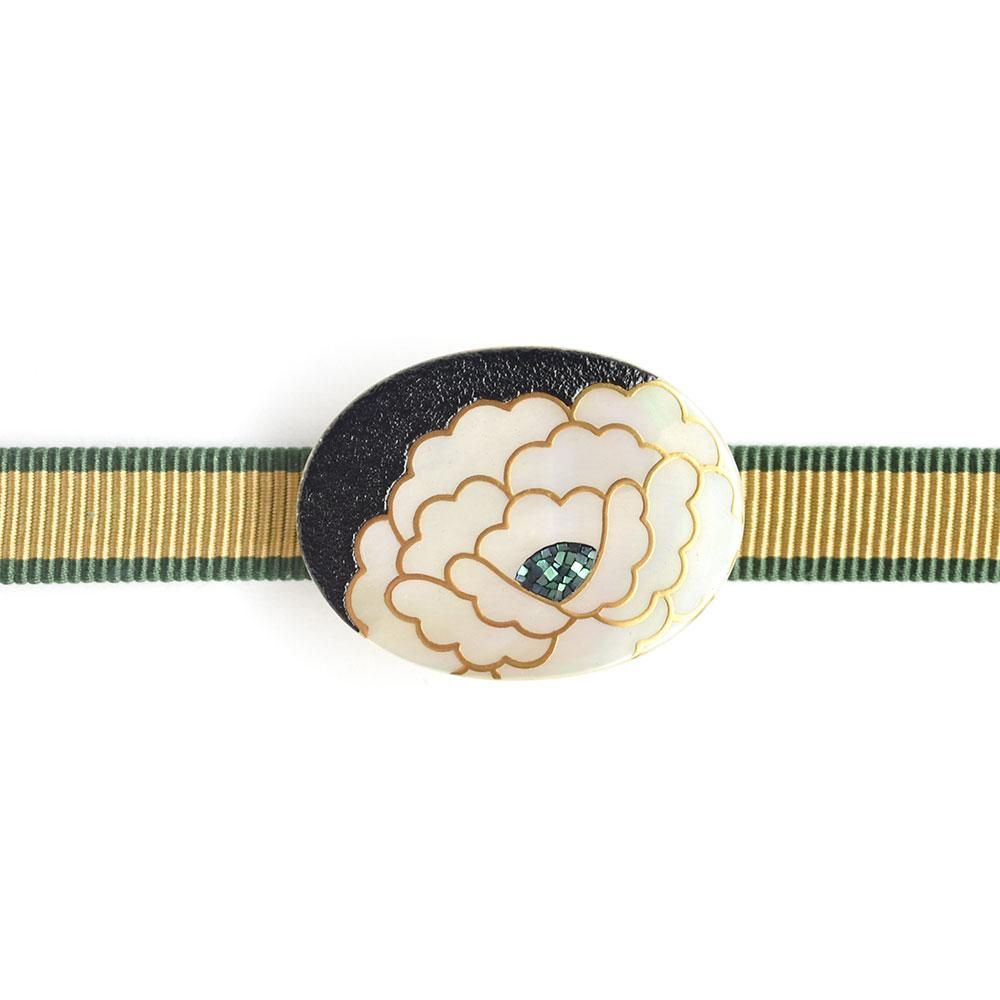 牡丹蒔絵 白蝶貝帯留め（30mm×40mm） - うるしアートはりや通販
