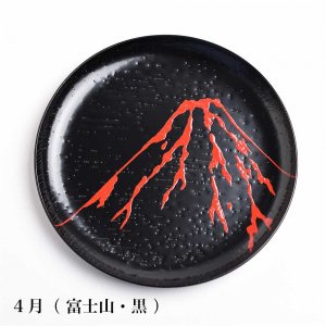 漆絵 目はじき塗豆皿（ 4月・富士山 ）黒