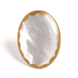予約販売】向日葵蒔絵 白蝶貝ブローチ（40mm×30mm） - うるし
