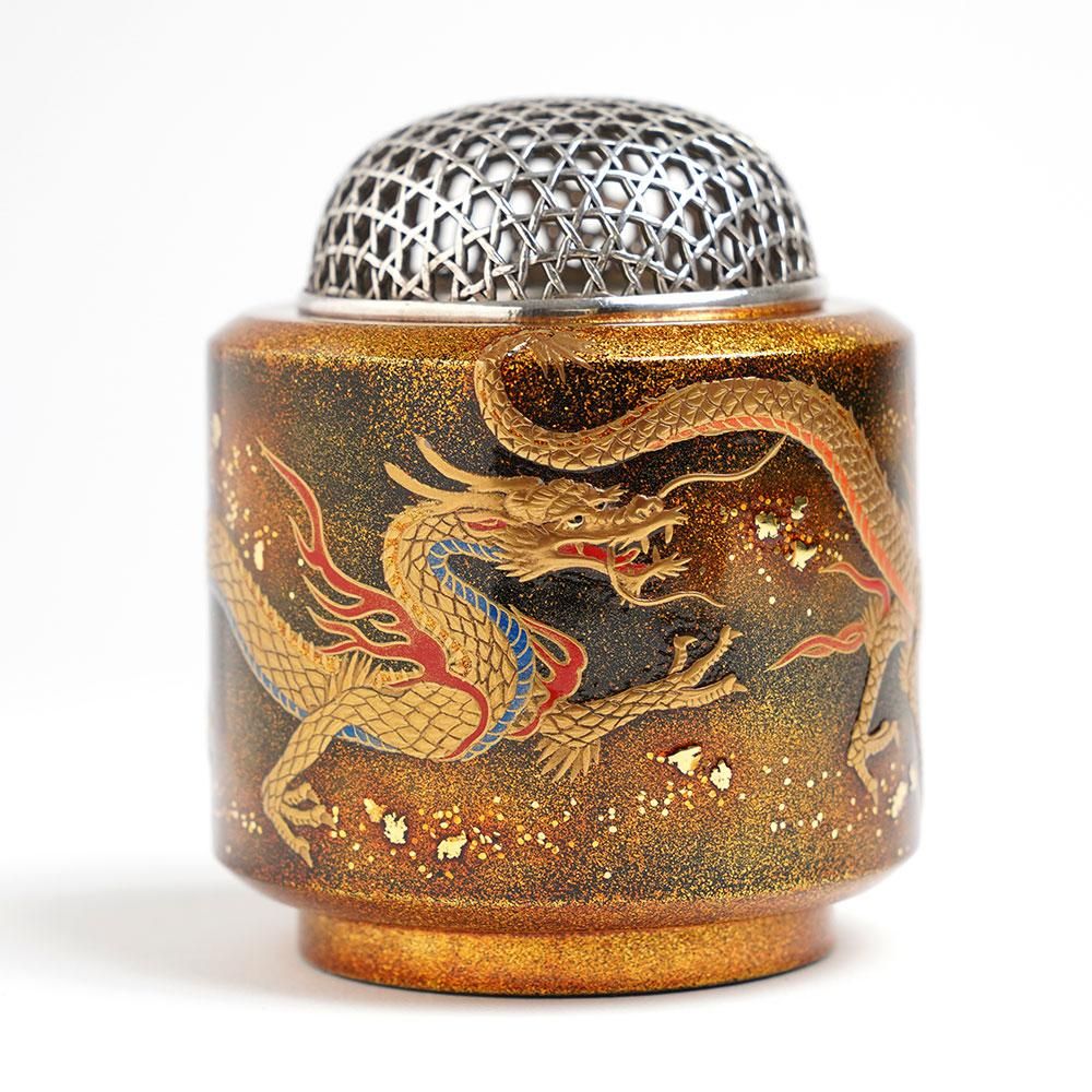 紫檀材　本金蒔絵躍動波龍　最高蒔絵蓋物 双竜蒔絵 香炉 - うるしアートはりや通販｜針谷蒔絵