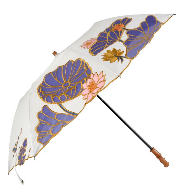 刺繍かわず張り折りたたみ日傘〈Lotus/オフホワイト〉｜Ki-Yan Stuzio Online