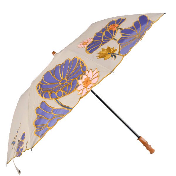 刺繍かわず張り折りたたみ日傘〈Lotus/モカ〉｜Ki-Yan Stuzio Online