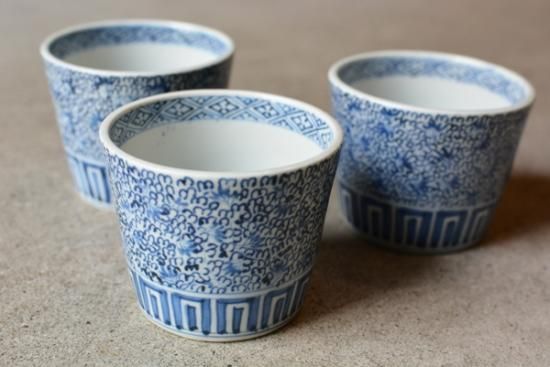 古伊万里 染付 柳尽くし 輪花型 蕎麦猪口 向付 5客セット - 生活
