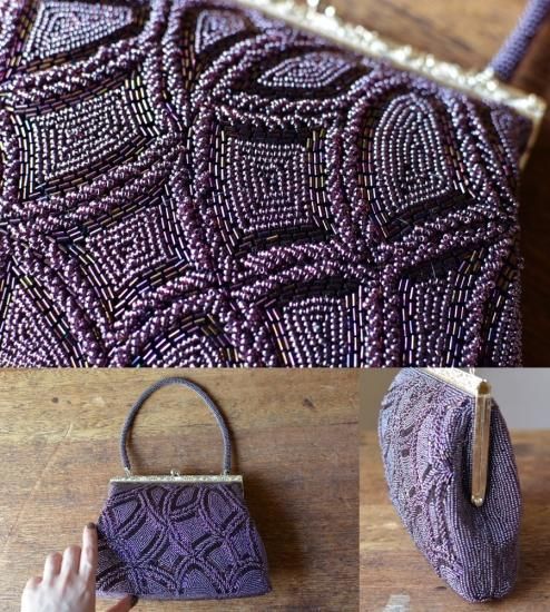 アンティーク 立体編み ビーズバッグ アンティーク 立体編み ビーズバッグ