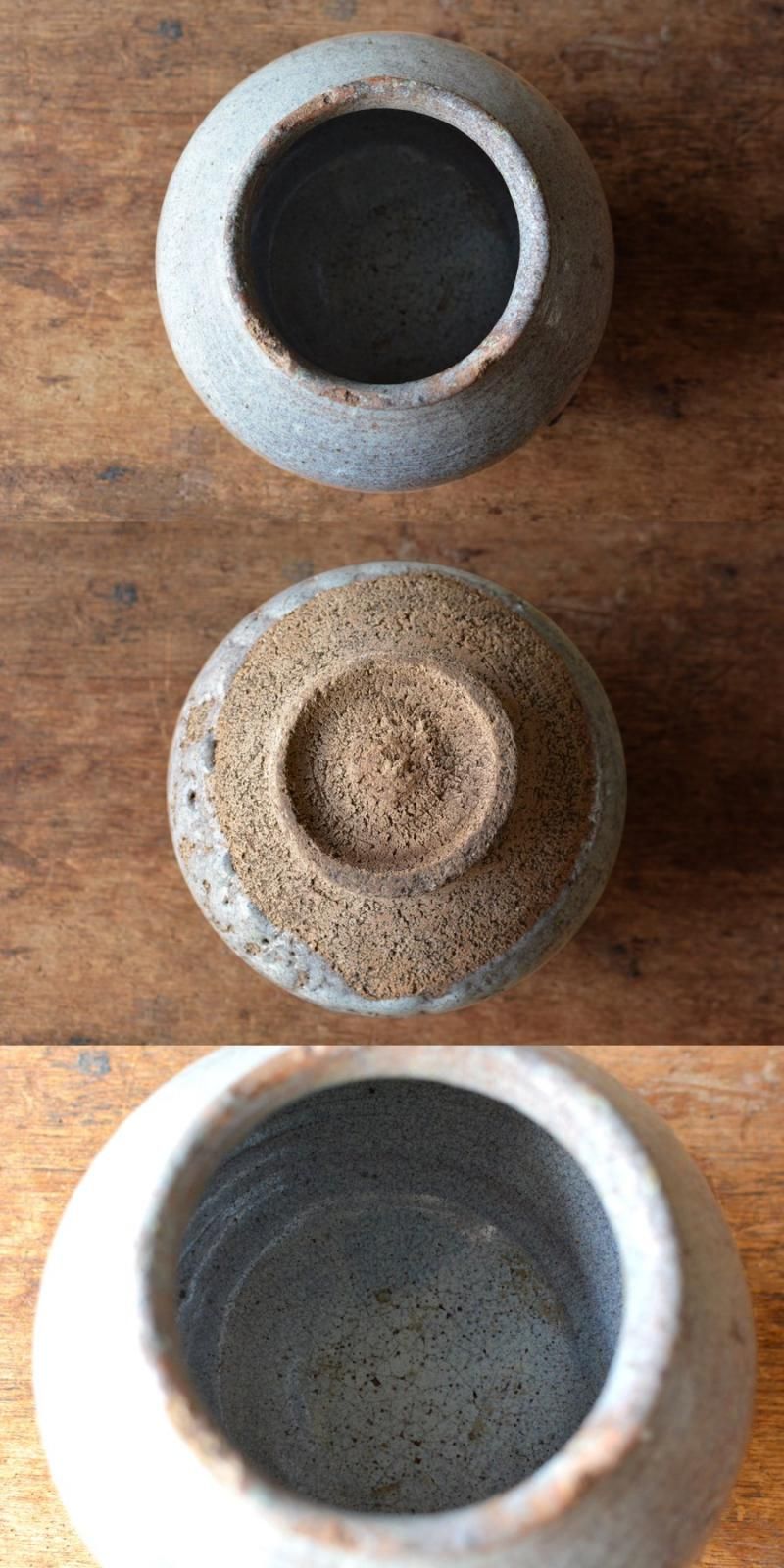 【国指定伝統工芸品】熊本県【小袋焼】藁灰釉　黄釉　花入れ　水草入れ　メダカ入れ 会寧焼 藁灰釉壷 算盤玉型 - ANTIQUE belle WEB SHOP