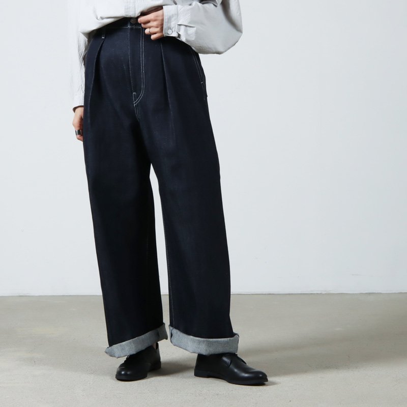 Graphpaper (グラフペーパー) Selvage Denim Two Tuck Wide Pants for 