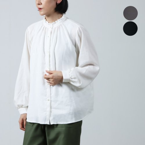 MidiUmi (ミディウミ) フリルカラーギャザーネックシャツ