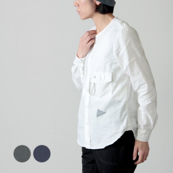 and wander (アンドワンダー) dry linen collarless shirt for woman