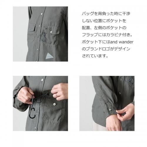 and wander (アンドワンダー) dry linen collarless shirt for