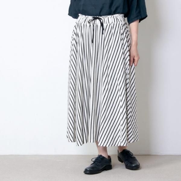 定価41800円 45R フロート二重天竺ボーダースカート ウエストゴム FACTORY (ファクトリー) ペルー綿ボーダーサーキュラースカート