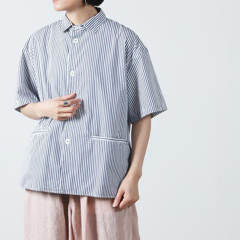 LOLO (ロロ) 片玉ポケット 半袖ビッグシャツ ストライプ