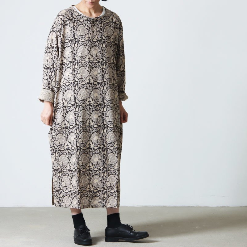 South2 West8 (サウスツーウエストエイト) Henley Neck Shirt Dress - Batik Pt. / Botanical  / ヘンリーネックシャツドレス