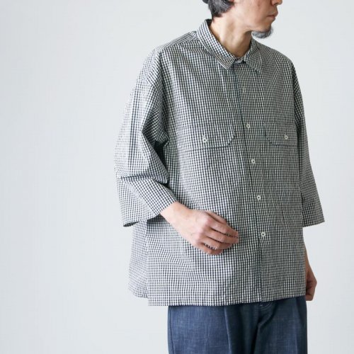 unfil (アンフィル) washed cotton gingham open collar work shirt / ウォッシュドコットンギンガム オープンカラーワークシャツ