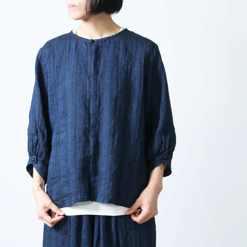 Vlas Blomme ヴィンテージストライプ ビスチェ リネン100％ Vlas Blomme - Vintage Stripe ビスチェ - Navy / Grey Brown