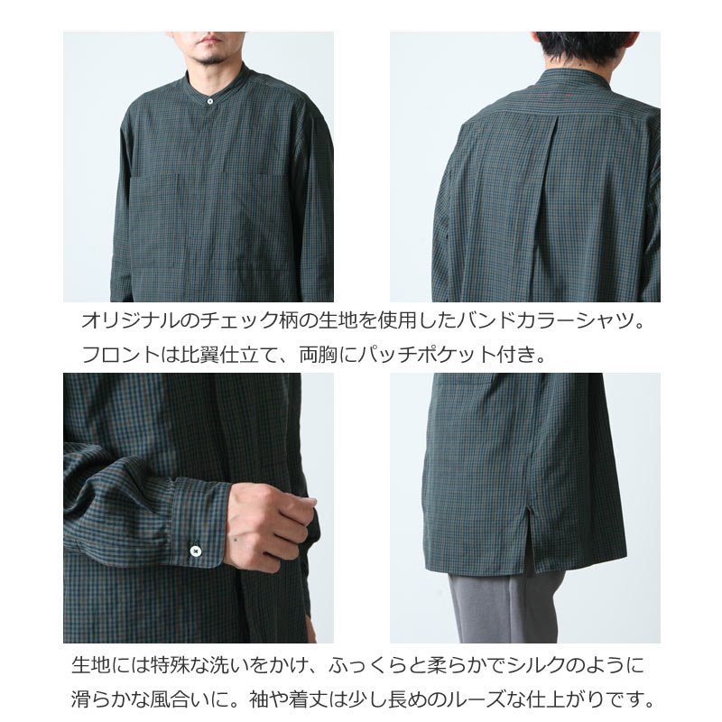 unfil (アンフィル) washed brushed cotton band colloar shirt 