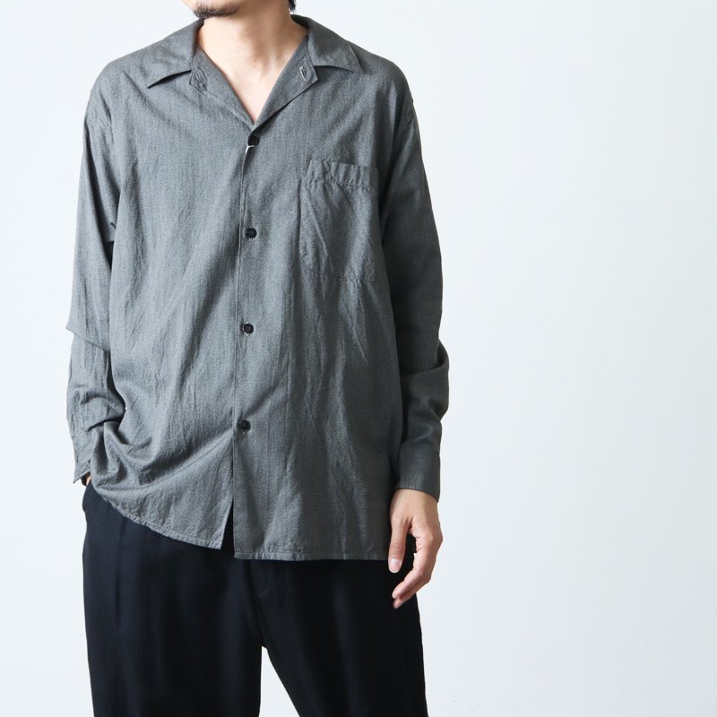 新品　COMOLI コモリ-ヨリ杢 オープンカラーシャツ/BLACK-
