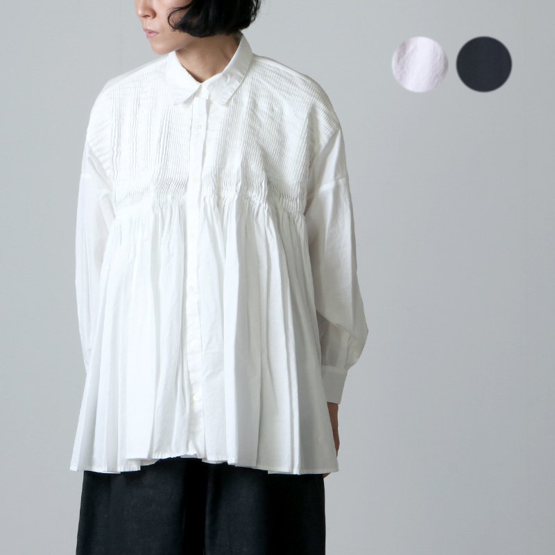 mizuiro ind (ミズイロインド) pintuck embroidery wide shirt / ピンタックエンブロイダリーワイドシャツ