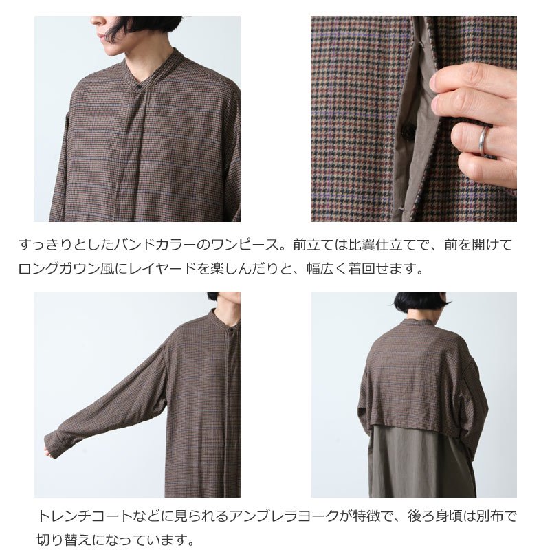 unfil (アンフィル) geelong rambs flannel band collar dress / ジーロンラムズフランネルバンドカラー ドレス