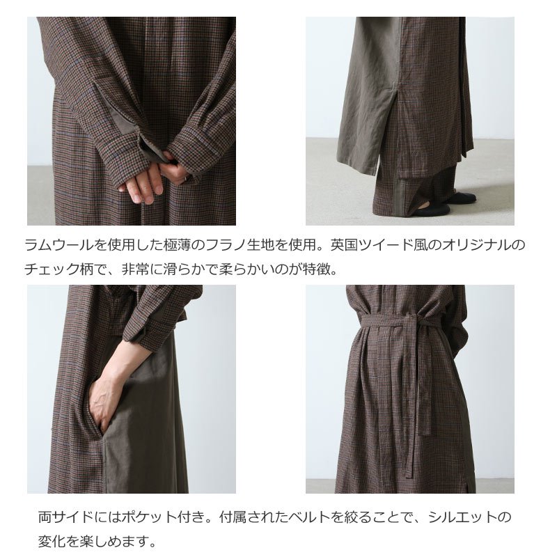 unfil (アンフィル) geelong rambs flannel band collar dress / ジーロンラムズ フランネルバンドカラードレス