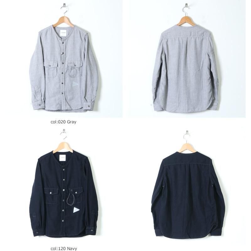 and wander (アンドワンダー) thermonel collarless shirt