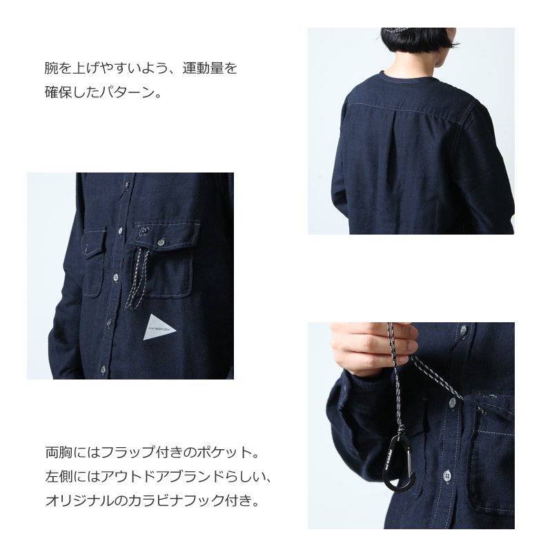 and wander (アンドワンダー) thermonel collarless shirt / サーモ