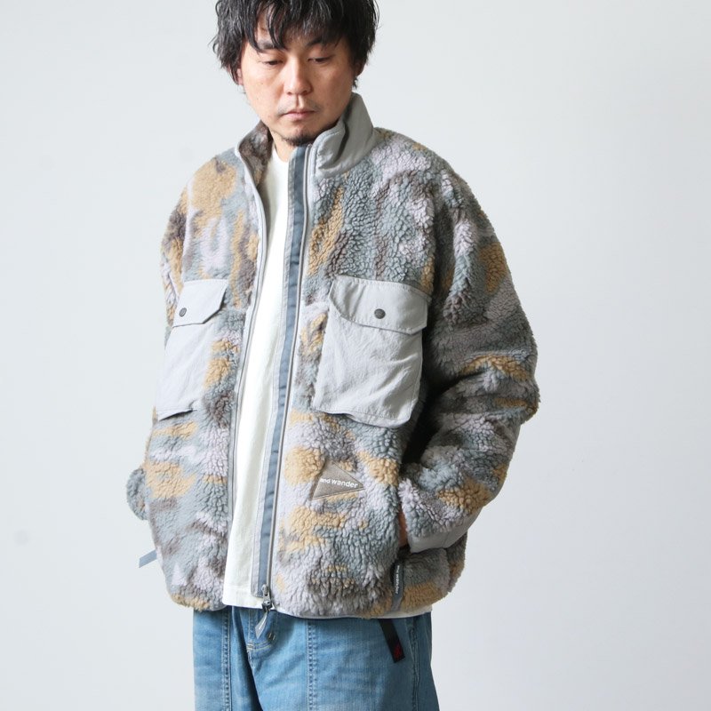 and wander (アンドワンダー) jacquard boa jacket / ジャカードボア