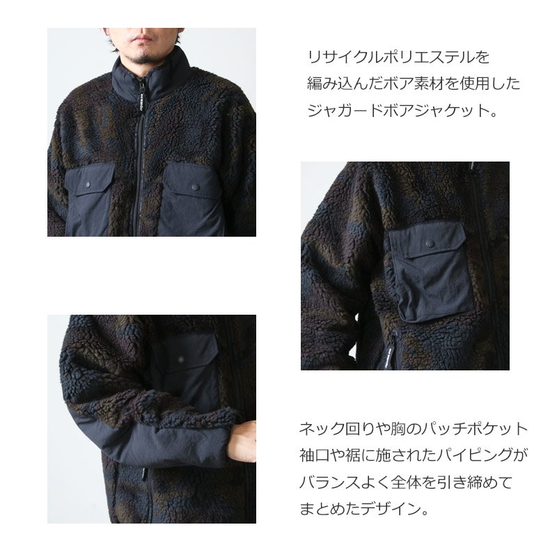 and wander (アンドワンダー) jacquard boa jacket / ジャカードボア