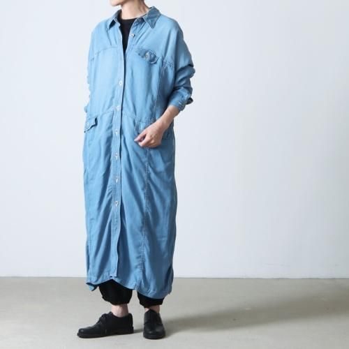 ティッカ　スタンドカラー　コットンナイロン　コート　ワンピース　青 ティッカ スタンドカラー コットンナイロン コート ワンピース 青
