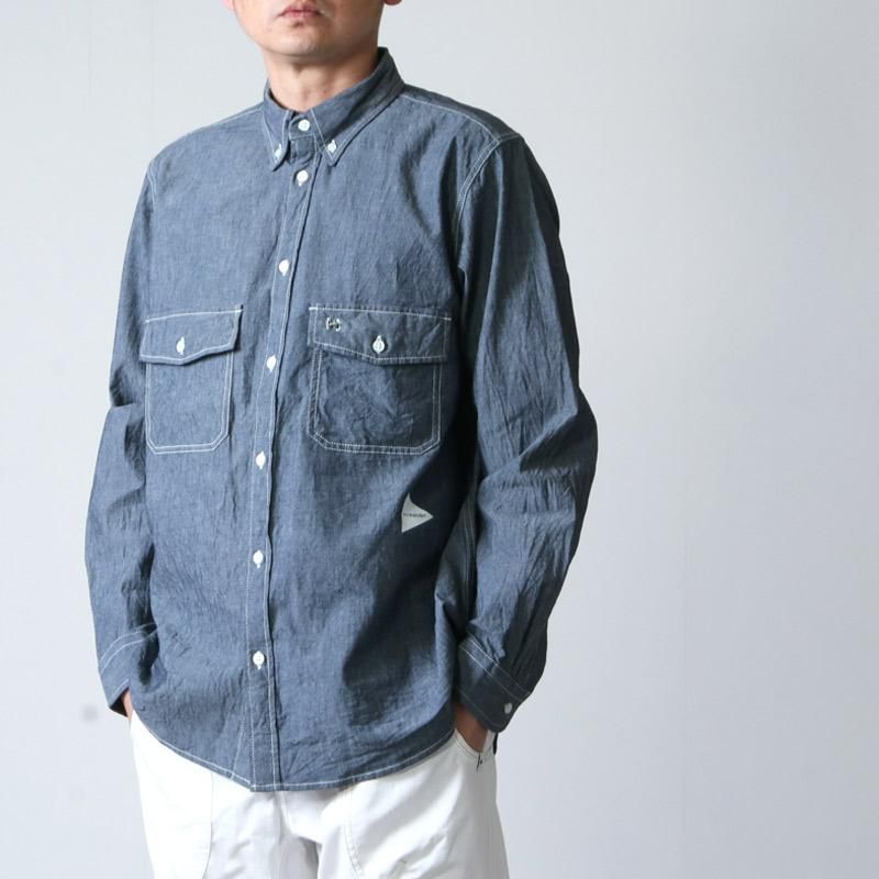 and wander (アンドワンダー) CORDURA indigo chambray shirt