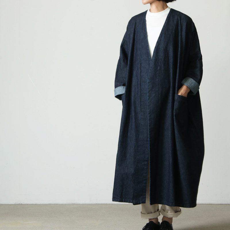 mizuiro ind (ミズイロインド) bio wash denim wide coat / バイオ