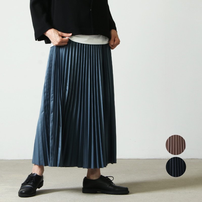 ロングスカート日本製 08sircusレザーサテンプリーツスカート 新品 ロングスカート 青