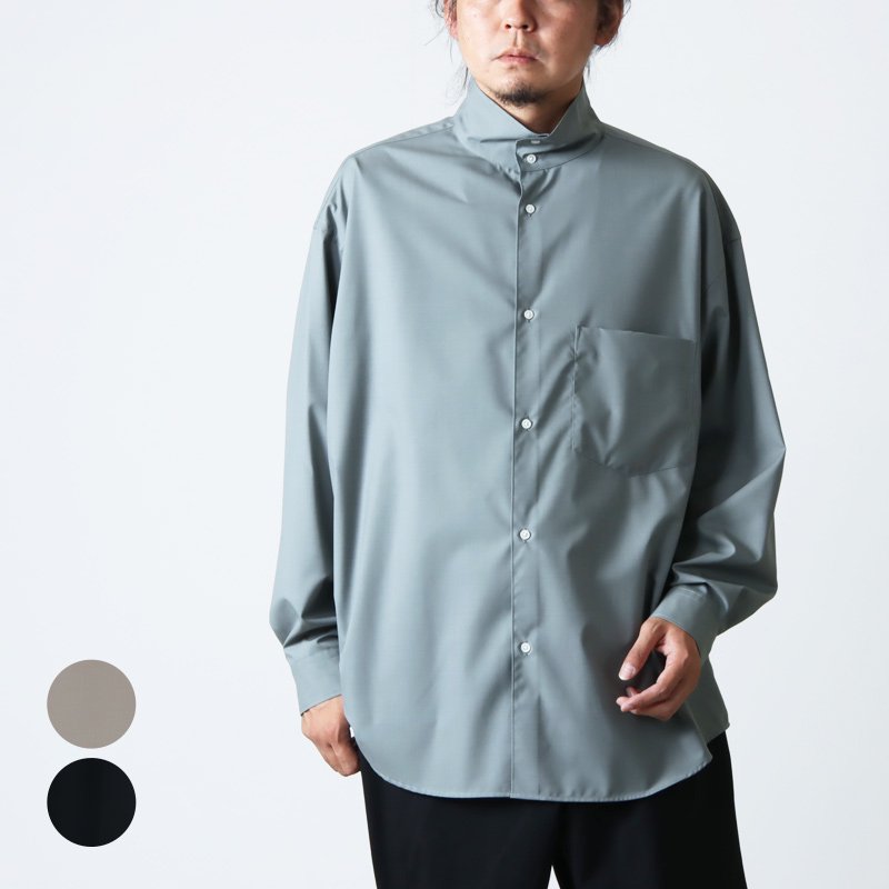 【美品】  Graphpaper / グラフペーパー | Fine Wool Tropical Stand Collar Shirt / ファインウールトロピカルスタンドカラーシャツ | F | BLUE | メンズ