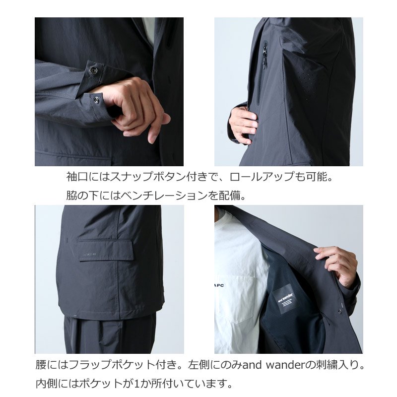 and wander (アンドワンダー) plain tailored stretch jacket / プレーンテーラードストレッチジャケット