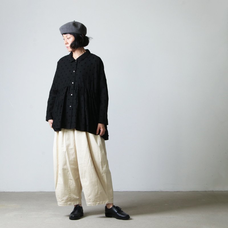 Gauze (ガーゼ) FADE DOT ROUND COLLAR TUNIC BLOUSE / フェイドドット