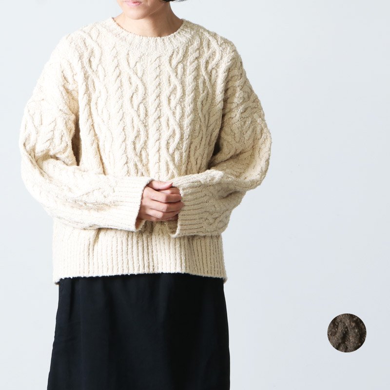 unfil (アンフィル) french merino&cotton boucle cable-knit sweater ...