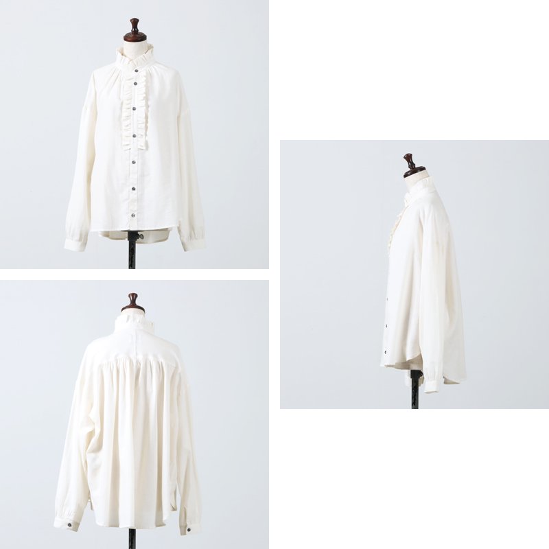 Honnete (オネット) Cotton Silk Dyed Twill Pleated Gather Shirts /  コットンシルクダイツイルプリーツギャザーブラウス