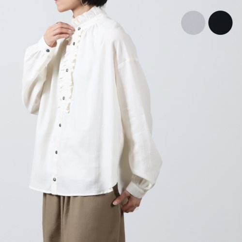 Honnete (オネット) Cotton Silk Dyed Twill Pleated Gather Shirts / コットンシルクダイツイルプリーツギャザーブラウス