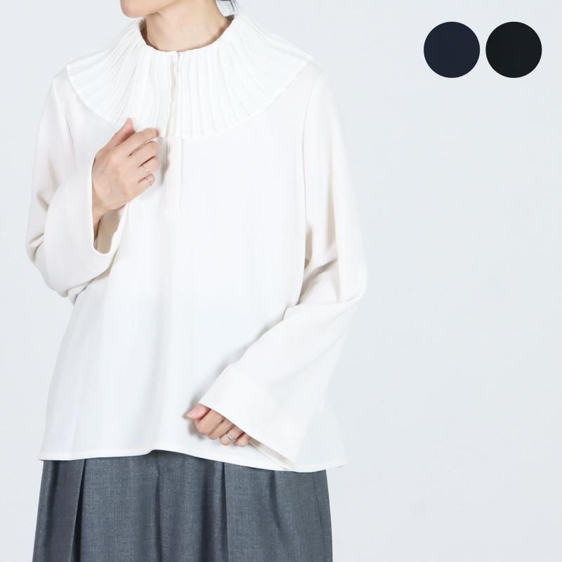 美品！ミズイロインド プリーツカラーシャツ☆アイボリー mizuiro ind (ミズイロインド) プリーツカラーシャツプルオーバー