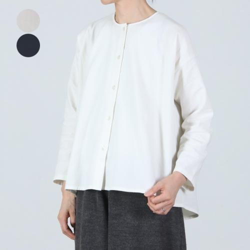 evameva (エヴァムエヴァ) cotton wool no collar shirt / コットンウールノーカラーシャツ