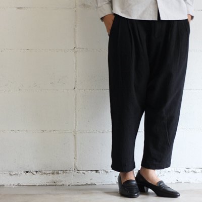 evam eva raising cotton linen sarrouel pants col:90 black - Cotyle