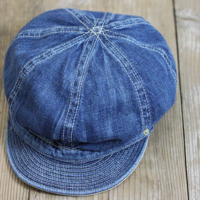 DECHO ANTIQUE DENIM HARD WASH BIKERS CAP col:INDIGO