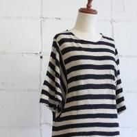 Midi-Umi リネンボーダードルマンプルオーバー col:77 ネイビー×キナリ