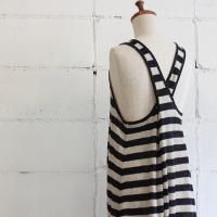 Midi-Umi リネンボーダーバッククロスワンピース col:77 ネイビー×キナリ